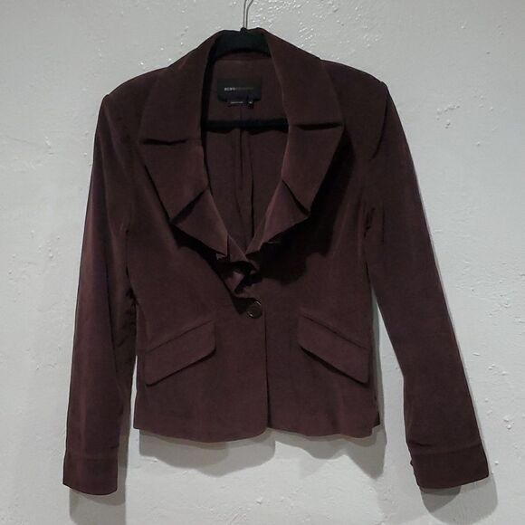 BCBGMaxAzria Brown Corduroy Jacket with Ruffled Neckline Size M - Picture 1 of 14